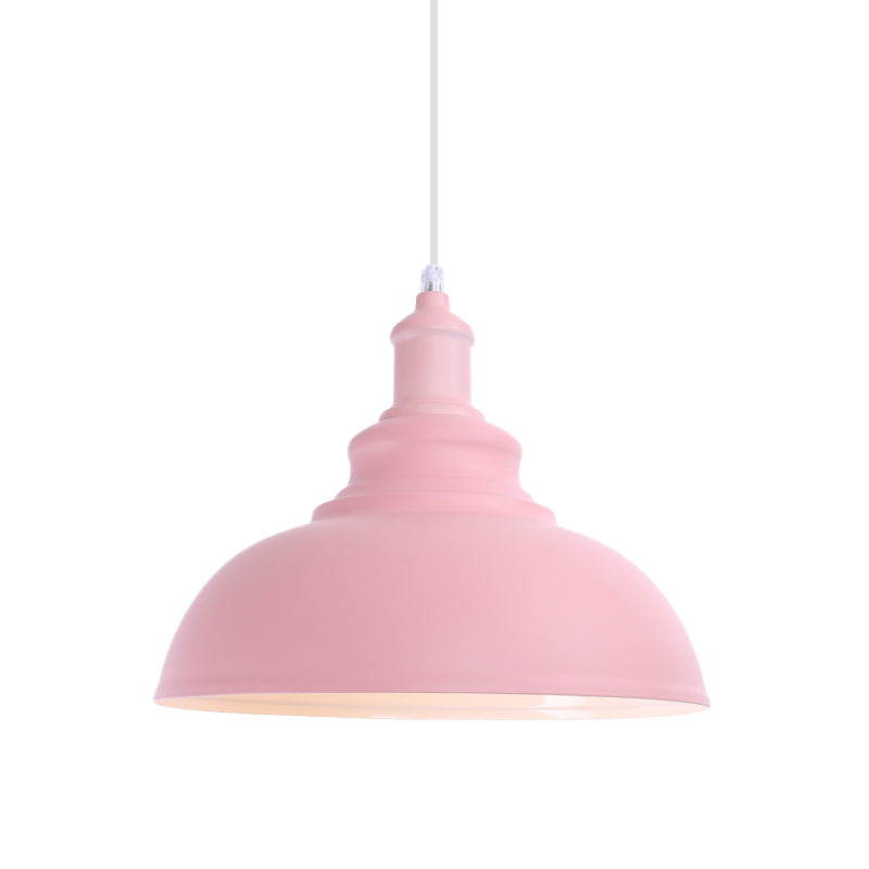 Industrial Style Hanging Pendant Lamp - Stylish Pink/Yellow Bulb Bowl Fixture for Living Room