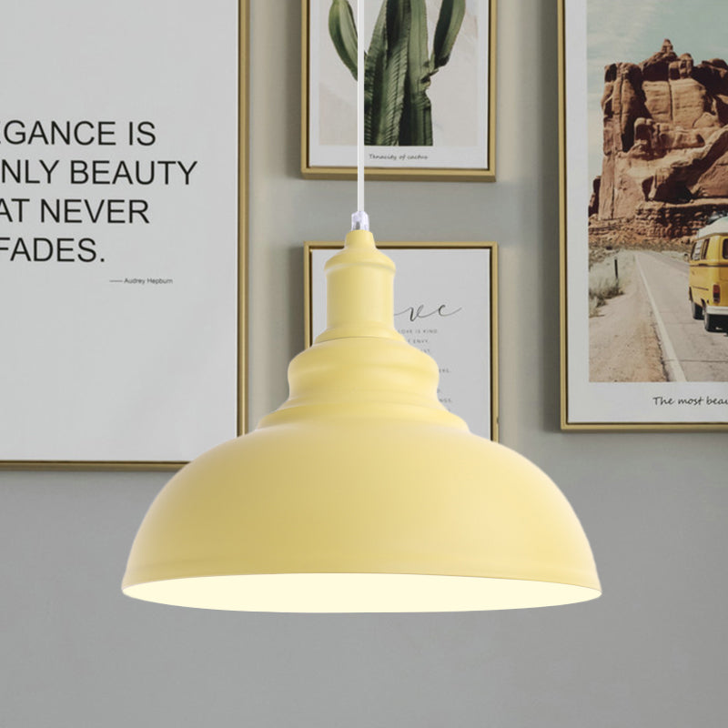 Industrial Style Hanging Pendant Lamp - Stylish Pink/Yellow Bulb Bowl Fixture for Living Room