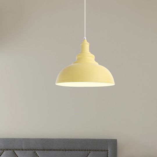 Industrial Style Hanging Pendant Lamp - Stylish Pink/Yellow Bulb Bowl Fixture for Living Room