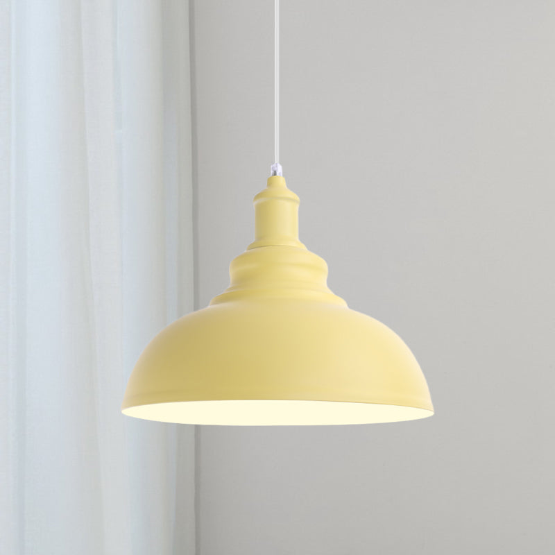 Industrial Style Hanging Pendant Lamp - Stylish Pink/Yellow Bulb Bowl Fixture for Living Room