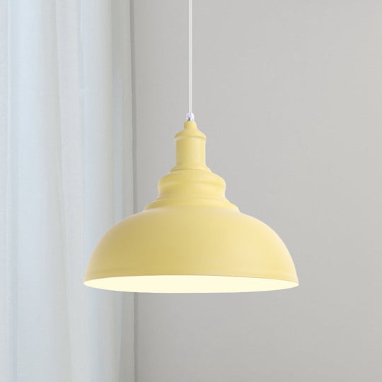 Stylish Pink/Yellow Metal Pendant Lamp - Industrial Bulb Bowl Hanging Fixture For Living Room