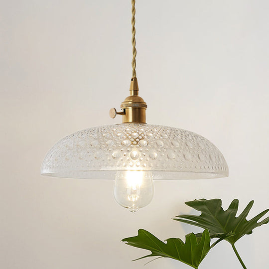 Vintage Retro Hanging Dome Ceiling Light with Clear Glass Shade - 1-Light Pendant