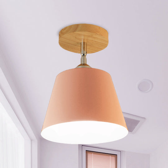 Modern Gray/Pink Metal and Wood Adjustable Ceiling Pendant Light