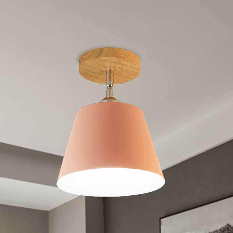 Modern Gray/Pink Metal and Wood Adjustable Ceiling Pendant Light