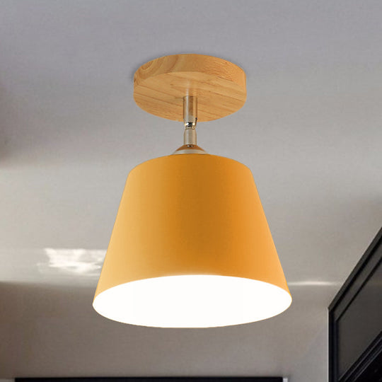 Modern Gray/Pink Metal And Wood Adjustable Ceiling Pendant Light Yellow