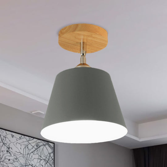 Modern Gray/Pink Metal and Wood Adjustable Ceiling Pendant Light