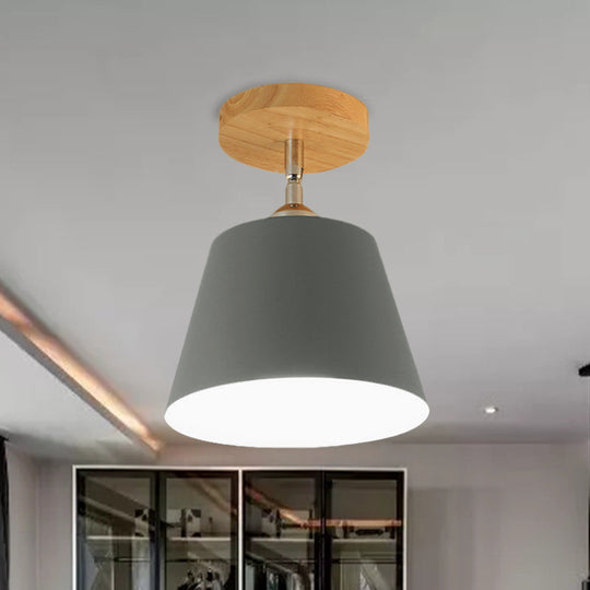 Modern Gray/Pink Metal and Wood Adjustable Ceiling Pendant Light