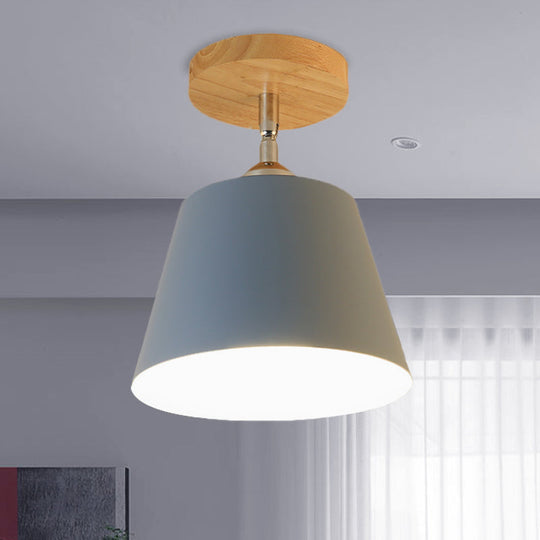 Modern Gray/Pink Metal and Wood Adjustable Ceiling Pendant Light