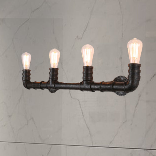 Industrial Style Wall Sconce With Pipe Design - 4 Bulb Linear Mount Black/Bronze Finish For Kitchen