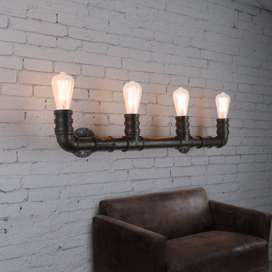 Industrial Style Wall Sconce With Pipe Design - 4 Bulb Linear Mount Black/Bronze Finish For Kitchen