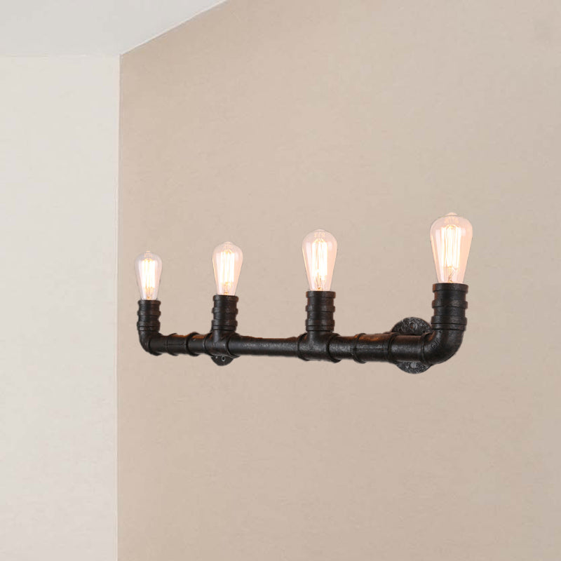 Industrial Style Wall Sconce With Pipe Design - 4 Bulb Linear Mount Black/Bronze Finish For Kitchen