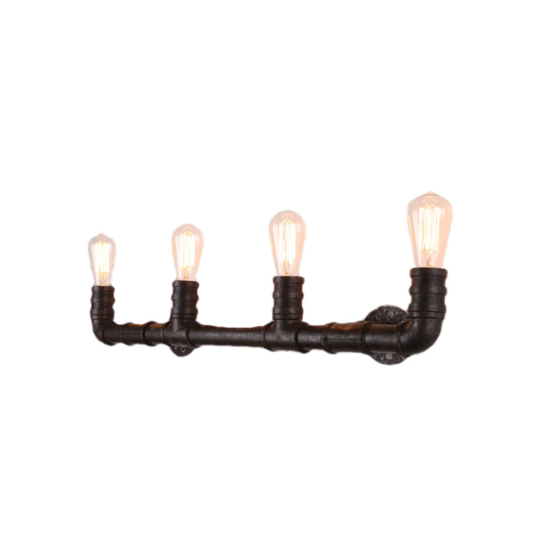 Industrial Style Wall Sconce With Pipe Design - 4 Bulb Linear Mount Black/Bronze Finish For Kitchen