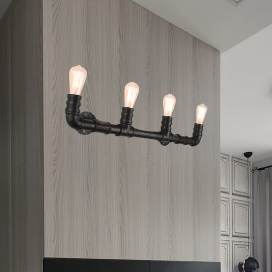 Industrial Style Wall Sconce With Pipe Design - 4 Bulb Linear Mount Black/Bronze Finish For Kitchen