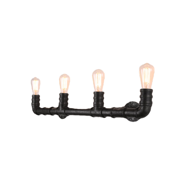 Industrial Style Wall Sconce With Pipe Design - 4 Bulb Linear Mount Black/Bronze Finish For Kitchen