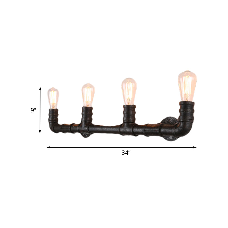 Industrial Style Wall Sconce With Pipe Design - 4 Bulb Linear Mount Black/Bronze Finish For Kitchen