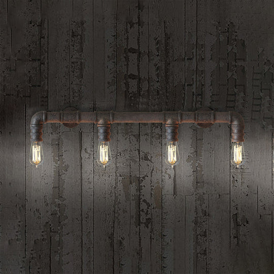 Industrial Style Wall Sconce With Pipe Design - 4 Bulb Linear Mount Black/Bronze Finish For Kitchen