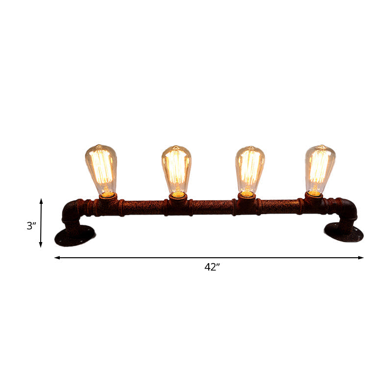 Industrial Style Wall Sconce With Pipe Design - 4 Bulb Linear Mount Black/Bronze Finish For Kitchen