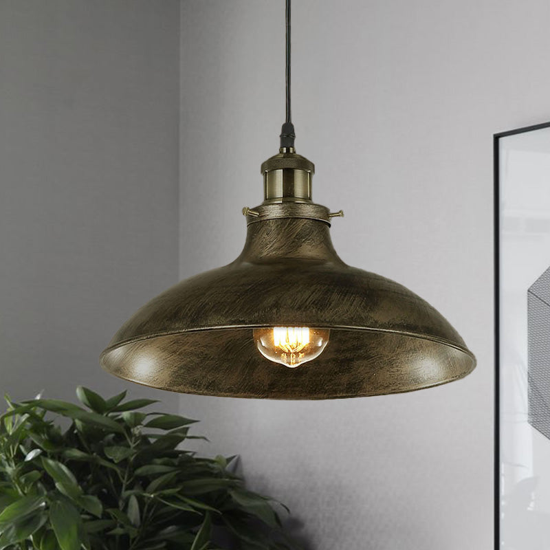 Vintage Bowl Pendant Lamp - 12 / 14 W 1-Light Wrought Iron Hanging Fixture Black/Grey Plug-In Cord