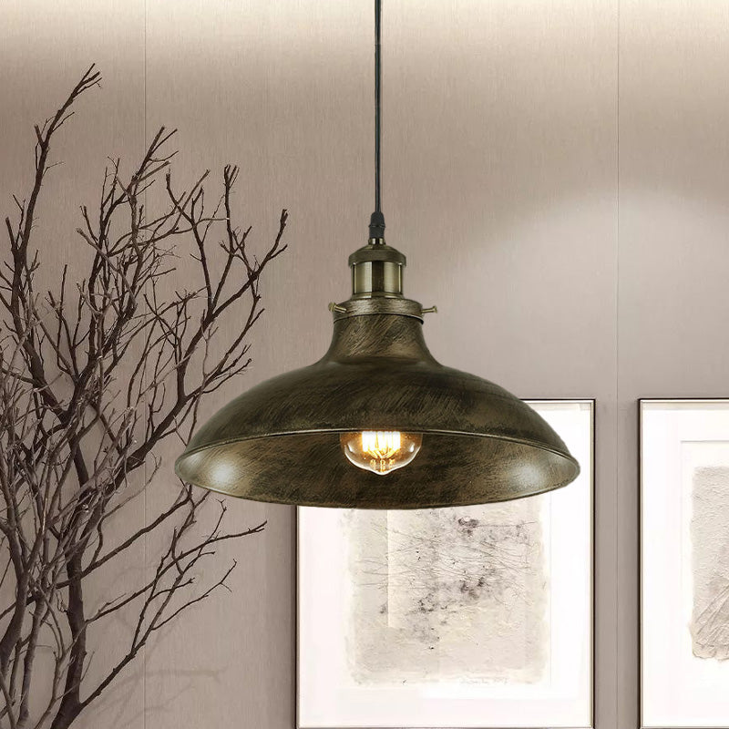 Vintage Bowl Pendant Lamp - 12 / 14 W 1-Light Wrought Iron Hanging Fixture Black/Grey Plug-In Cord