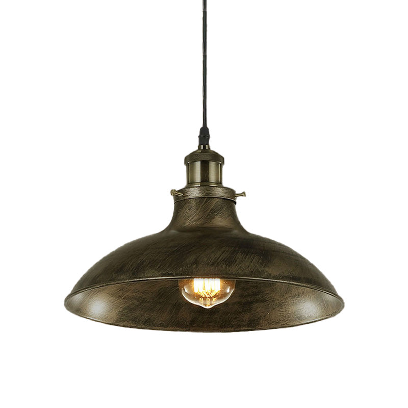 Vintage Bowl Pendant Lamp - 12 / 14 W 1-Light Wrought Iron Hanging Fixture Black/Grey Plug-In Cord