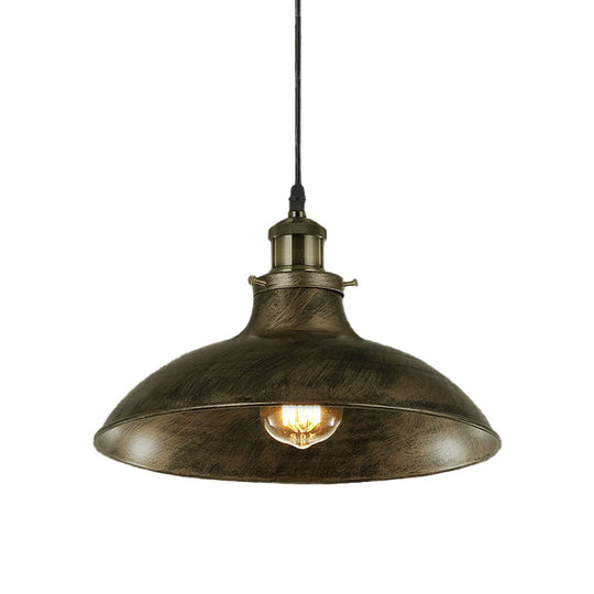 Vintage Bowl Pendant Lamp - 12 / 14 W 1-Light Wrought Iron Hanging Fixture Black/Grey Plug-In Cord