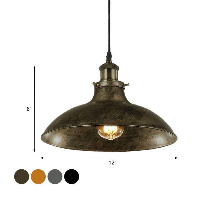 Vintage Bowl Pendant Lamp - 12 / 14 W 1-Light Wrought Iron Hanging Fixture Black/Grey Plug-In Cord