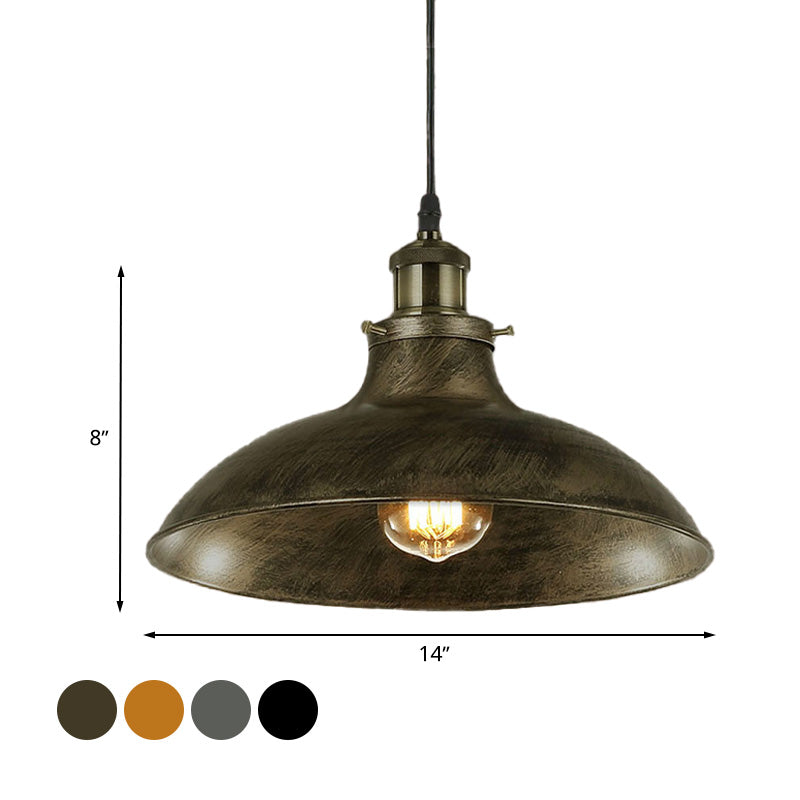 Vintage Bowl Pendant Lamp - 12 / 14 W 1-Light Wrought Iron Hanging Fixture Black/Grey Plug-In Cord