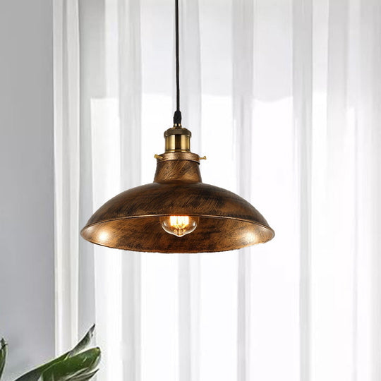 Vintage Bowl Pendant Lamp - 12 / 14 W 1-Light Wrought Iron Hanging Fixture Black/Grey Plug-In Cord