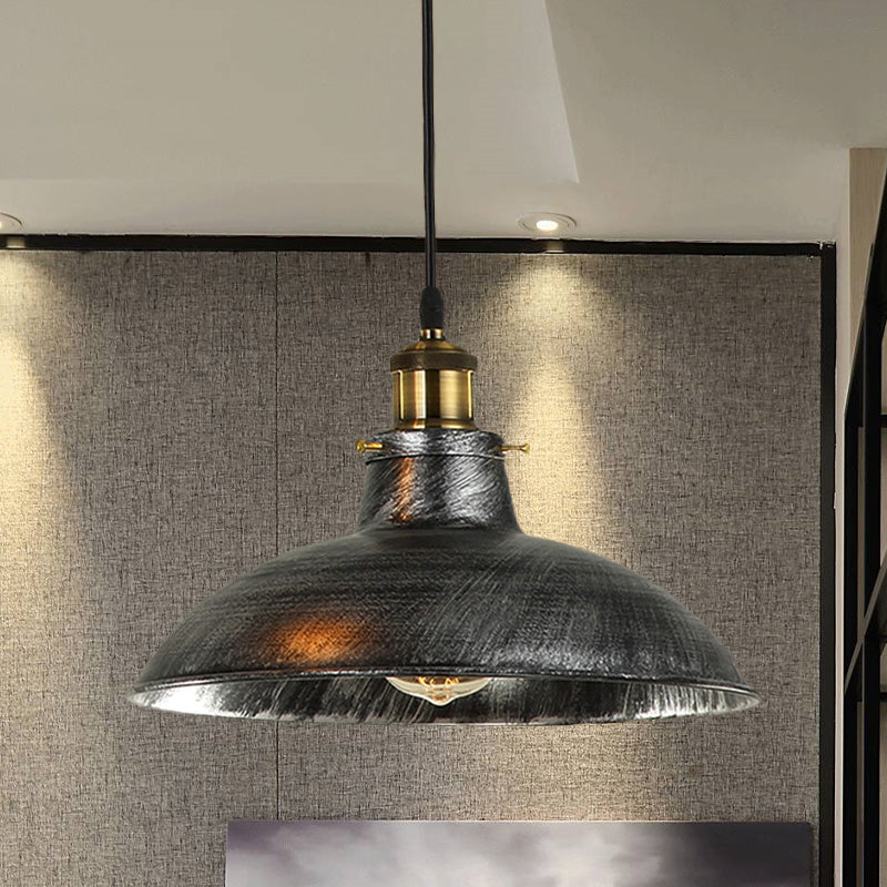 Vintage Bowl Pendant Lamp - 12 / 14 W 1-Light Wrought Iron Hanging Fixture Black/Grey Plug-In Cord