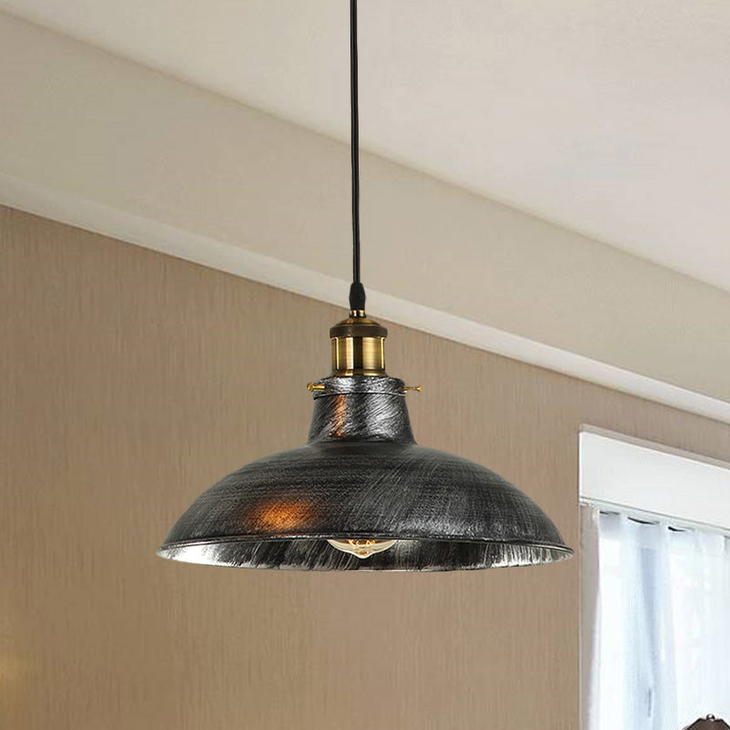 Vintage Bowl Pendant Lamp - 12 / 14 W 1-Light Wrought Iron Hanging Fixture Black/Grey Plug-In Cord