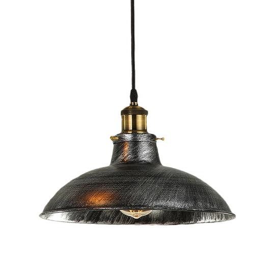 Vintage Bowl Pendant Lamp - 12 / 14 W 1-Light Wrought Iron Hanging Fixture Black/Grey Plug-In Cord