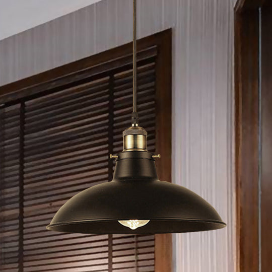 Vintage Bowl Pendant Lamp - 12 / 14 W 1-Light Wrought Iron Hanging Fixture Black/Grey Plug-In Cord