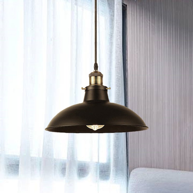 Vintage Bowl Pendant Lamp - 12 / 14 W 1-Light Wrought Iron Hanging Fixture Black/Grey Plug-In Cord