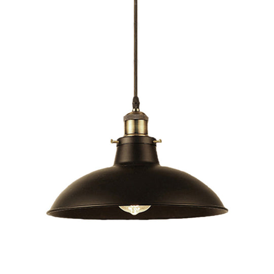 Vintage Bowl Pendant Lamp - 12 / 14 W 1-Light Wrought Iron Hanging Fixture Black/Grey Plug-In Cord