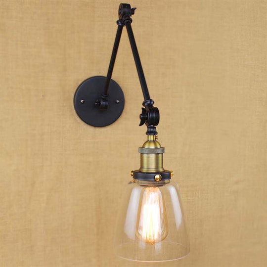 Antique Clear Glass Wall Mounted Swing Arm Lamp - Tapered Design Single Bulb Sconce Light For Dining