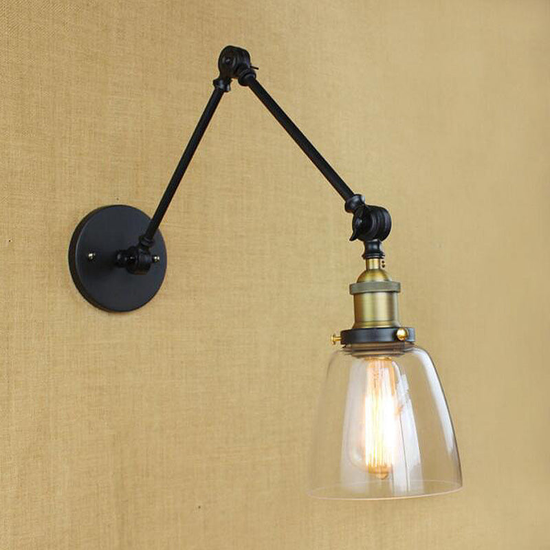 Antique Clear Glass Wall Mounted Swing Arm Lamp - Tapered Design Single Bulb Sconce Light For Dining