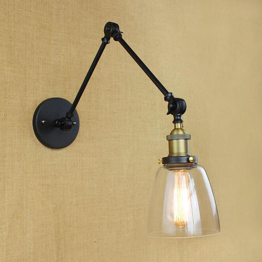 Antique Clear Glass Wall Mounted Swing Arm Lamp - Tapered Design Single Bulb Sconce Light For Dining