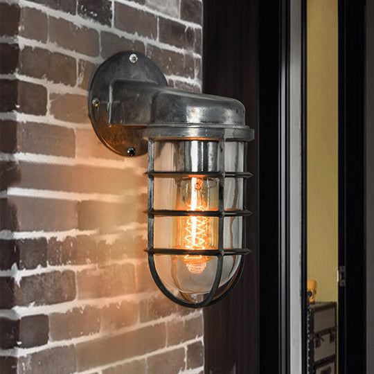 Coastal Caged Wall Lighting Fixture - Clear Glass Sconce Light For Kitchen Brass/Copper/Chrome