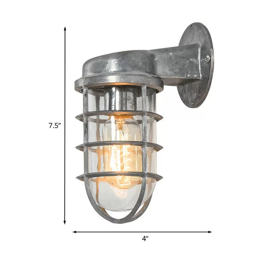 Coastal Caged Wall Lighting Fixture - Clear Glass Sconce Light For Kitchen Brass/Copper/Chrome