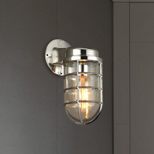 Coastal Caged Wall Lighting Fixture - Clear Glass Sconce Light For Kitchen Brass/Copper/Chrome