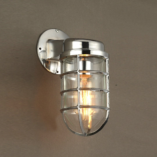 Coastal Caged Wall Lighting Fixture - Clear Glass Sconce Light For Kitchen Brass/Copper/Chrome