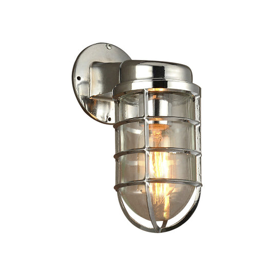 Coastal Caged Wall Lighting Fixture - Clear Glass Sconce Light For Kitchen Brass/Copper/Chrome