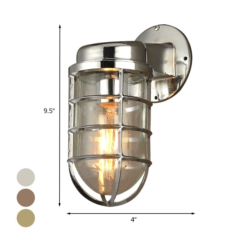 Coastal Caged Wall Lighting Fixture - Clear Glass Sconce Light For Kitchen Brass/Copper/Chrome