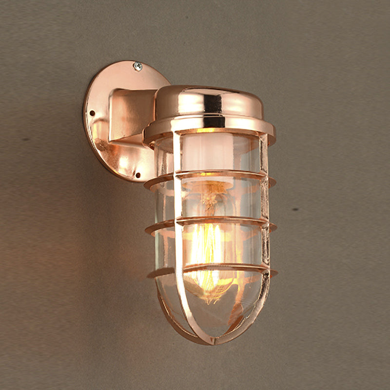 Coastal Caged Wall Lighting Fixture - Clear Glass Sconce Light For Kitchen Brass/Copper/Chrome