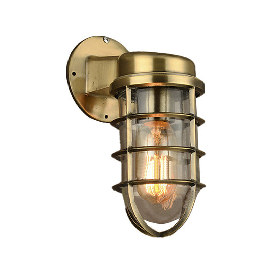 Coastal Caged Wall Lighting Fixture - Clear Glass Sconce Light For Kitchen Brass/Copper/Chrome