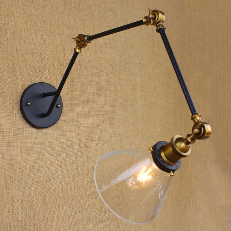 Vintage Brass Wall Sconce Extendable Arm Clear Glass Shade 1-Bulb Light Fixture