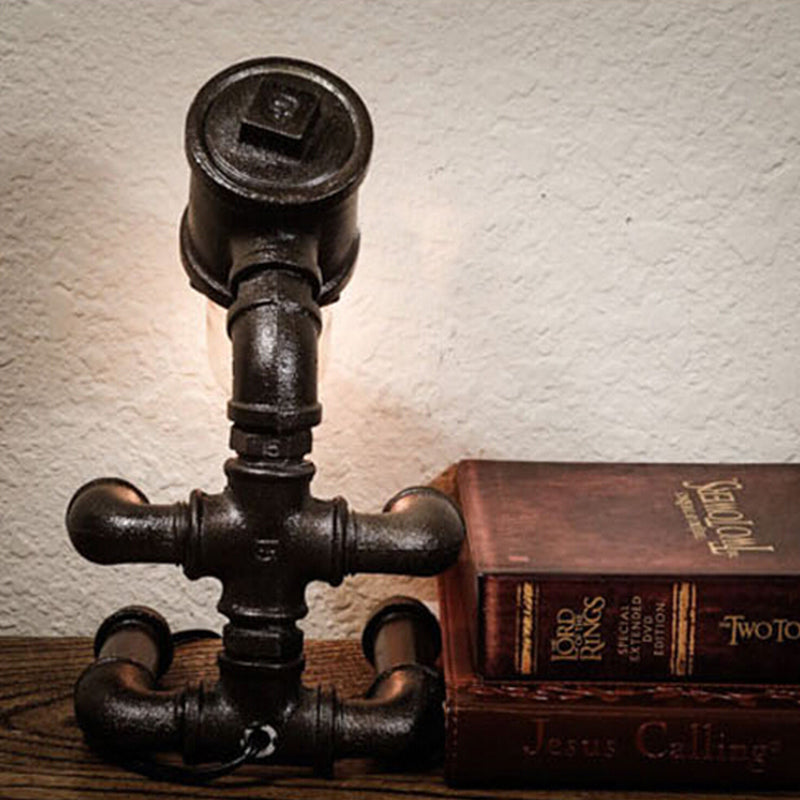 Rustic Style Metallic Robot Table Lamp With Bare Bulb - 1-Light Black/Aged Bronze Finish