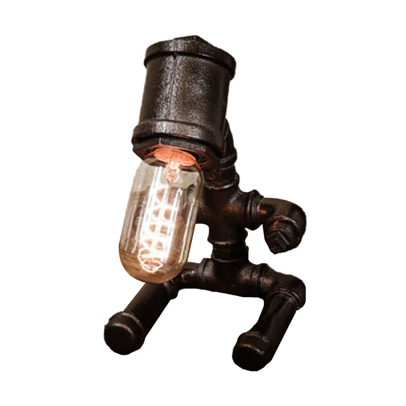 Rustic Style Metallic Robot Table Lamp With Bare Bulb - 1-Light Black/Aged Bronze Finish