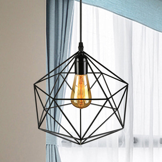 Industrial Geometric Metal Pendant Light - 1 Black/White 7/8.5/11 W For Living Room Black / 8.5