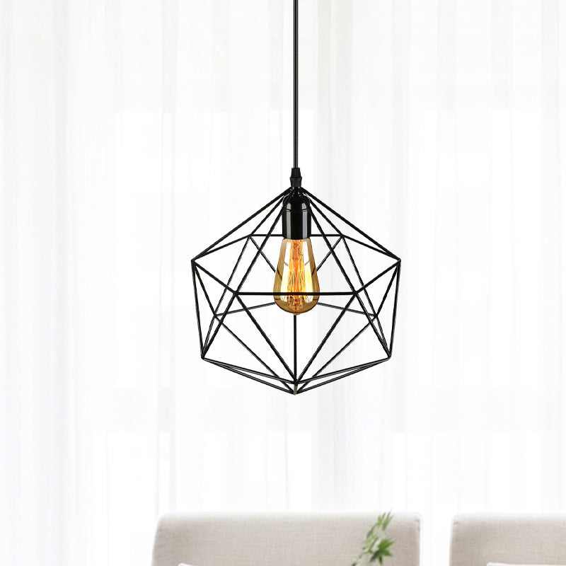 Geometric Metal Pendant Light - Industrial Living Room Hanging Light in Black/White - 3 Sizes Available